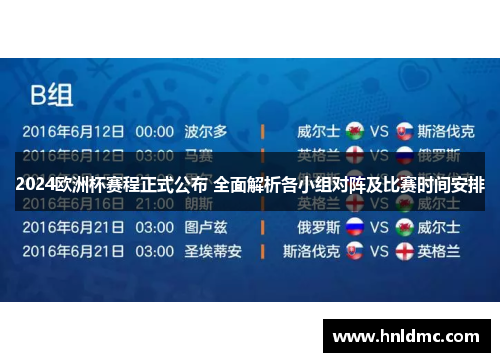2024欧洲杯赛程正式公布 全面解析各小组对阵及比赛时间安排